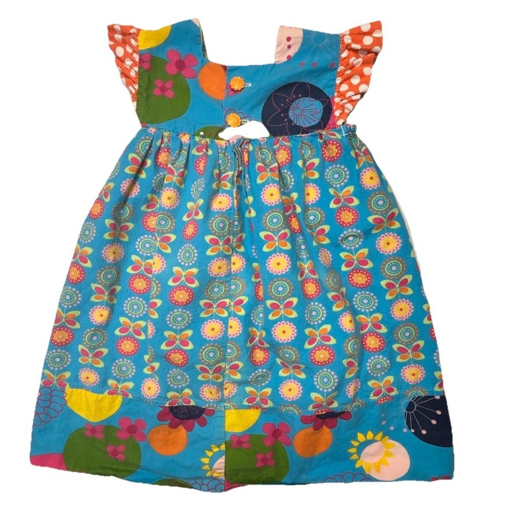 Girls Size 4 Colorful Floral Patchwork Dress Ruffle Sleeves Retro Style Cotton